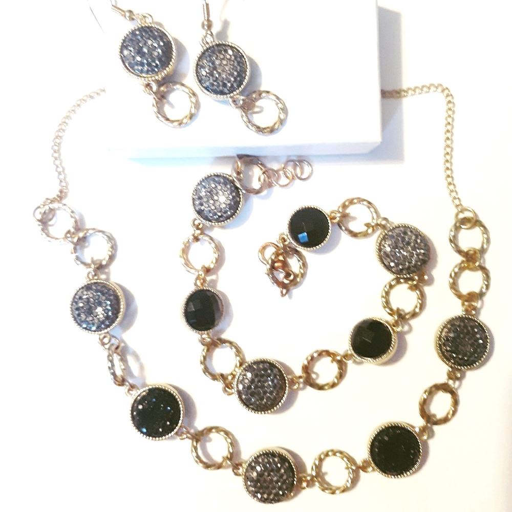 Gold Necklace Bracelet Earrings Jewelry Set